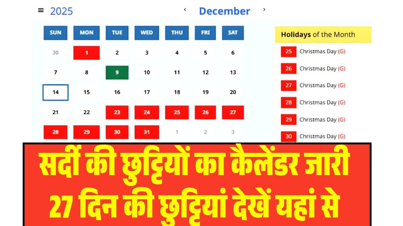 School Winter Holidays 2025 December